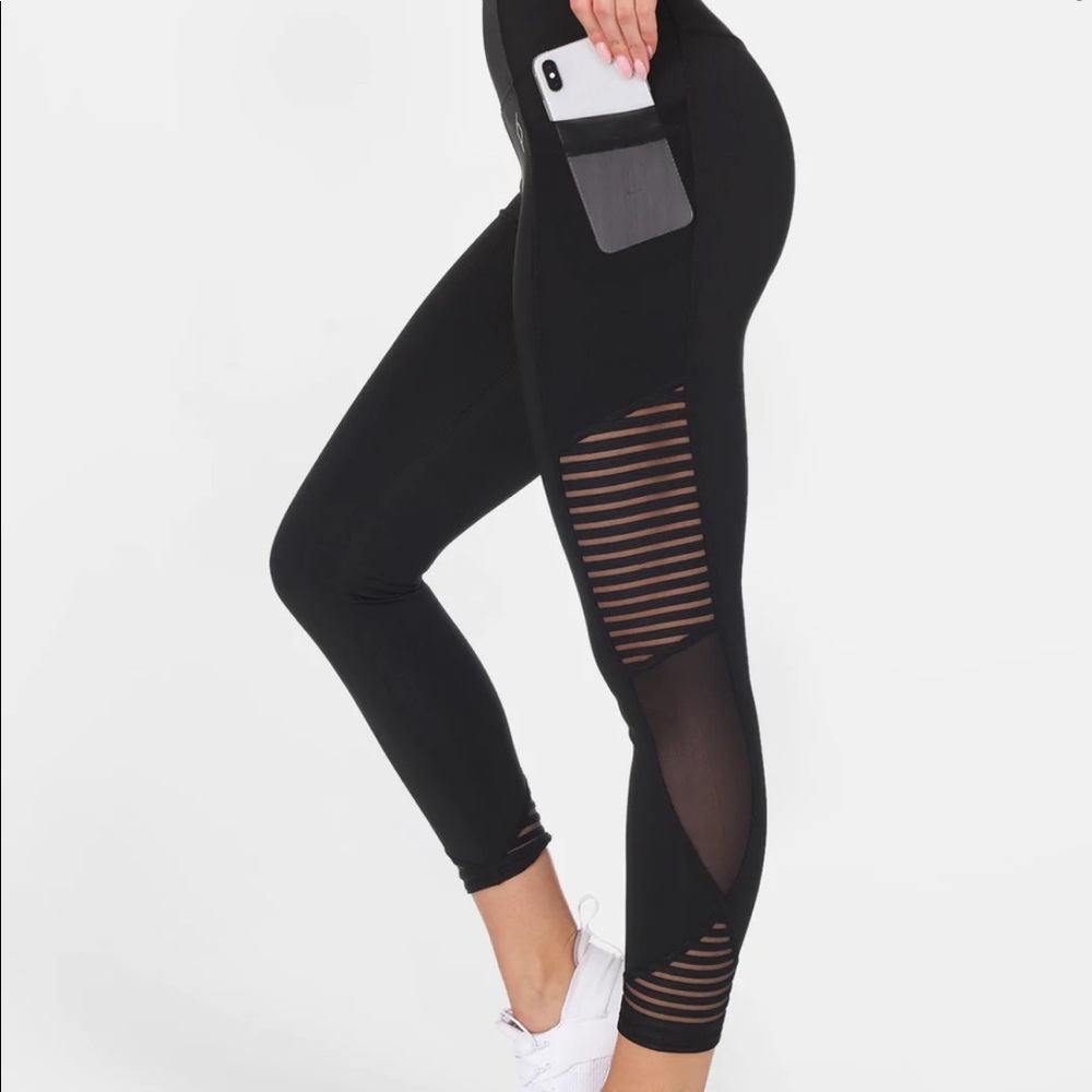 Black Best Sports Performance high waist 7/8 mesh pocket leggings
